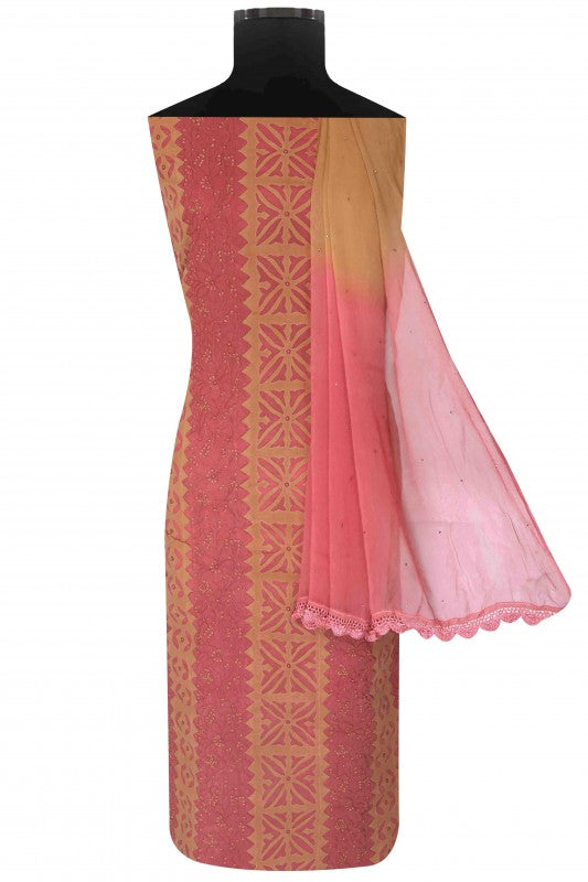 Ada Hand Embroidered Pink Cotton Lucknowi Chikankari Unstitched Suit Piece 01A167071