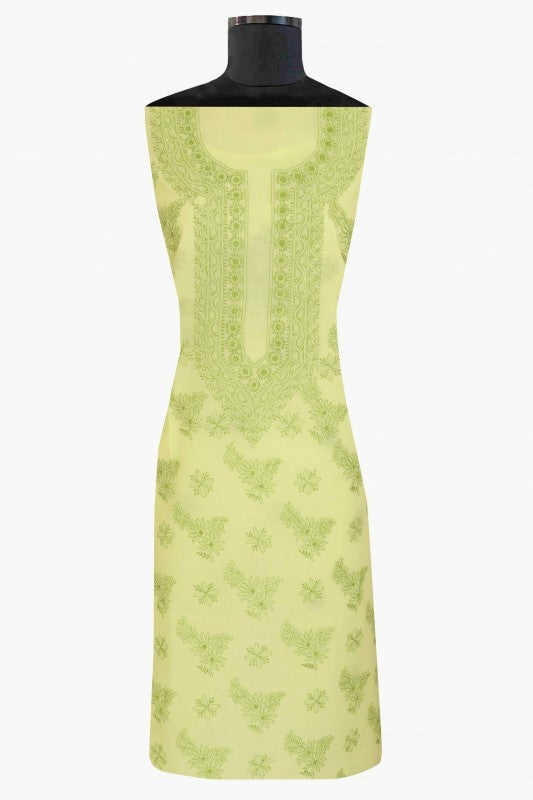 Ada Hand Embroidered Lemon Cotton Lucknowi Chikan Unstitched Suit Piece-A211147