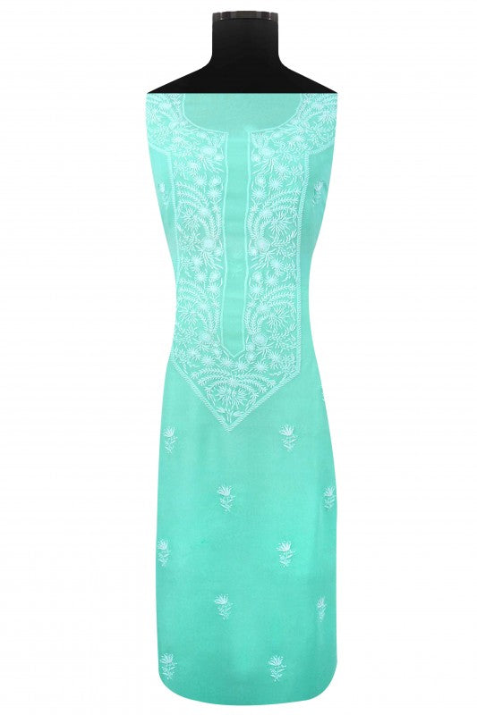 Ada Hand Embroidered Sea Green Pure Georgette Lucknowi Chikan Unstitched Kurta Piece A114903
