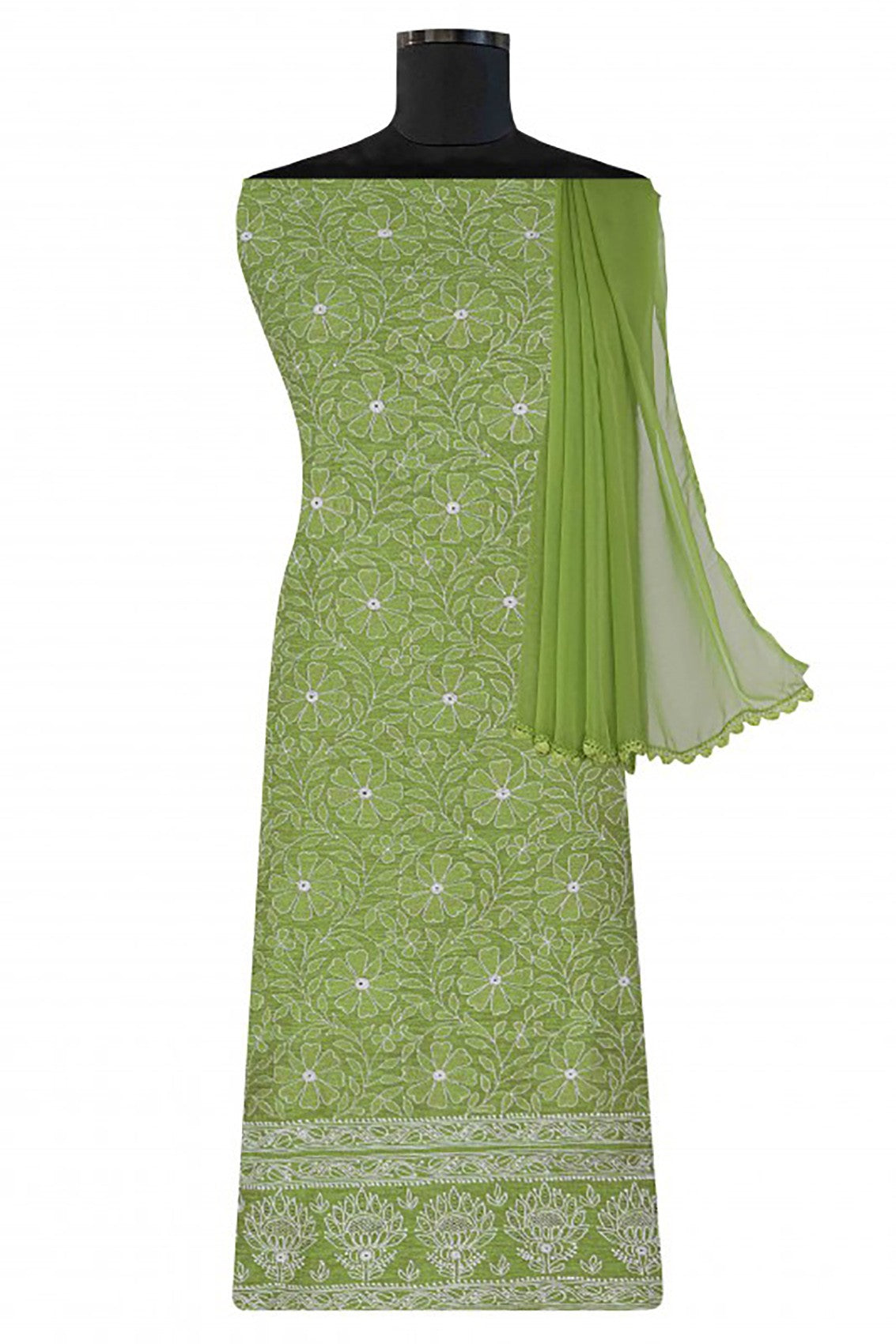 Ada Hand Embroidered Green Khadi Lucknowi Chikankari Unstitched Suit Piece A512713