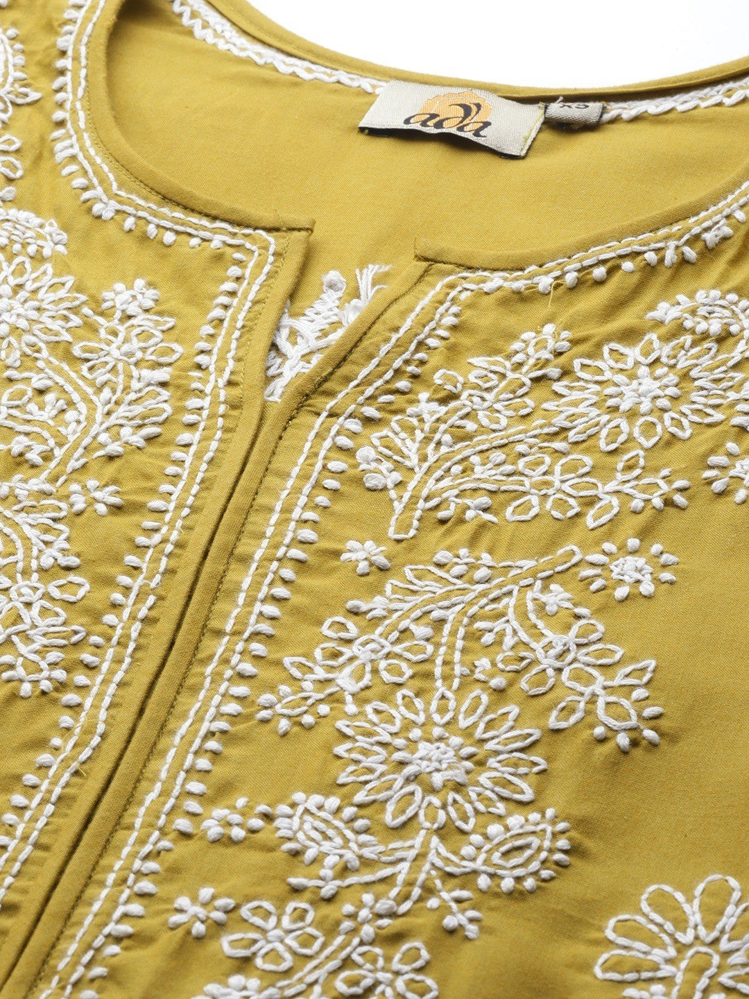 Ada Hand Embroidered Green Cotton Lucknowi Chikankari straight Kurta A207102
