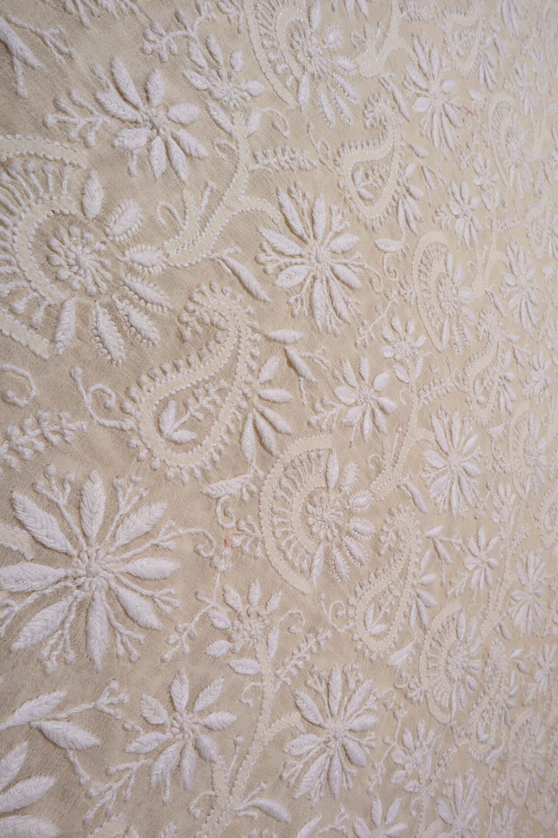 Ada Hand Embroidered Cream Pure Georgette Lucknowi Chikankari Unstitched Kurta Dupatta Set A70992