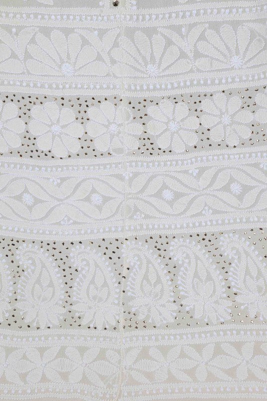 Ada Hand Embroidered Off White Pure Georgette Lucknowi Chikankari Lehenga Set with Muqaish Work A590681