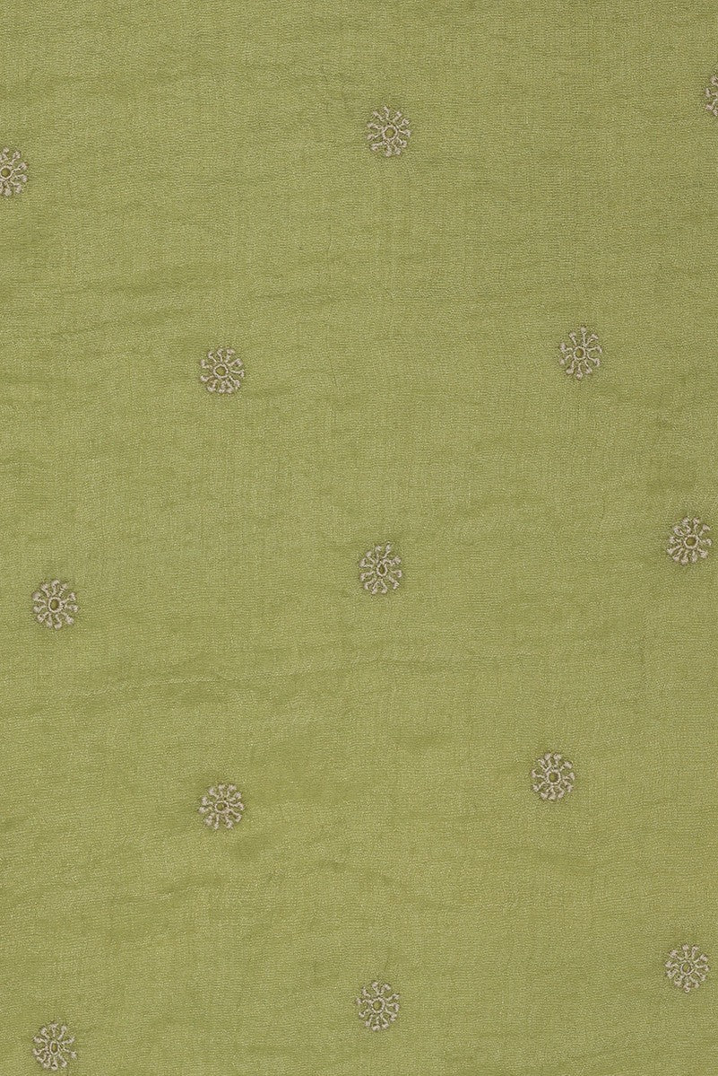 Ada Hand Embroidered Pear Green Tissue Lucknowi Chikankari Saree With Blouse- A615160