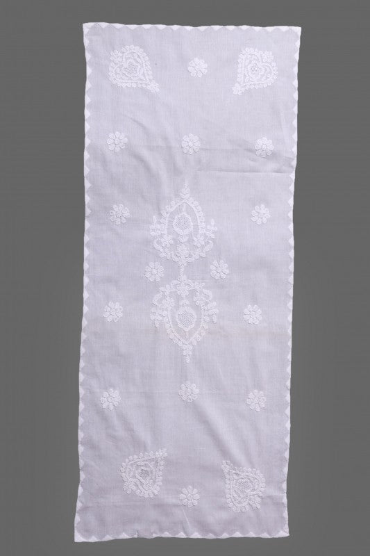 Ada Hand Embroidered White Cotton Lucknowi Chikankari Dining Table Runner Set A96897