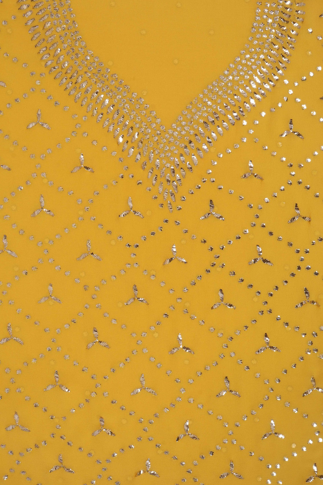 Ada Hand Embroidered Bright Yellow Pure Georgette Lucknowi Chikankari Unstitched Kurta Dupatta Set With Muqaish Work 01A207861