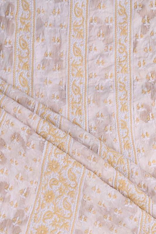 Ada Hand Embroidered White Cotton Lucknowi Chikankari Unstitched Anarkali Set A23220