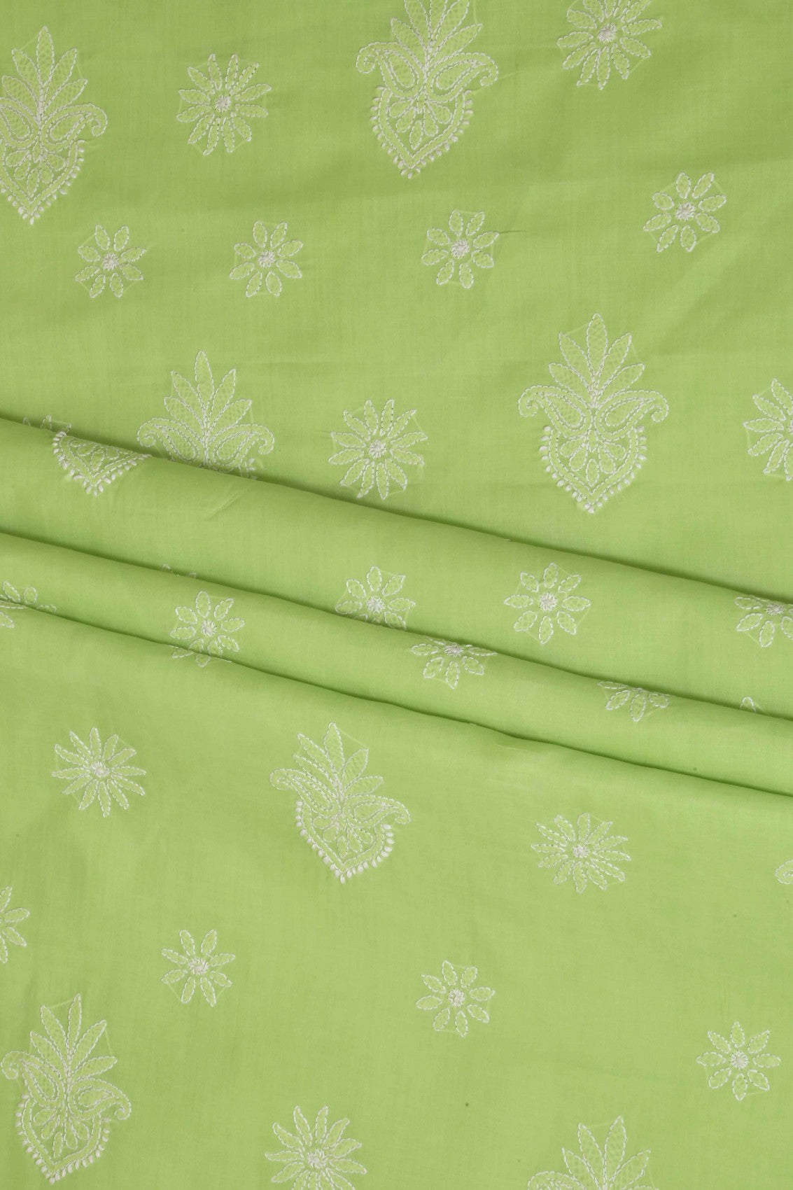 Ada Hand Embroidered Green/White Cotton Lucknowi Chikankari Unstitched Suit Piece A211201