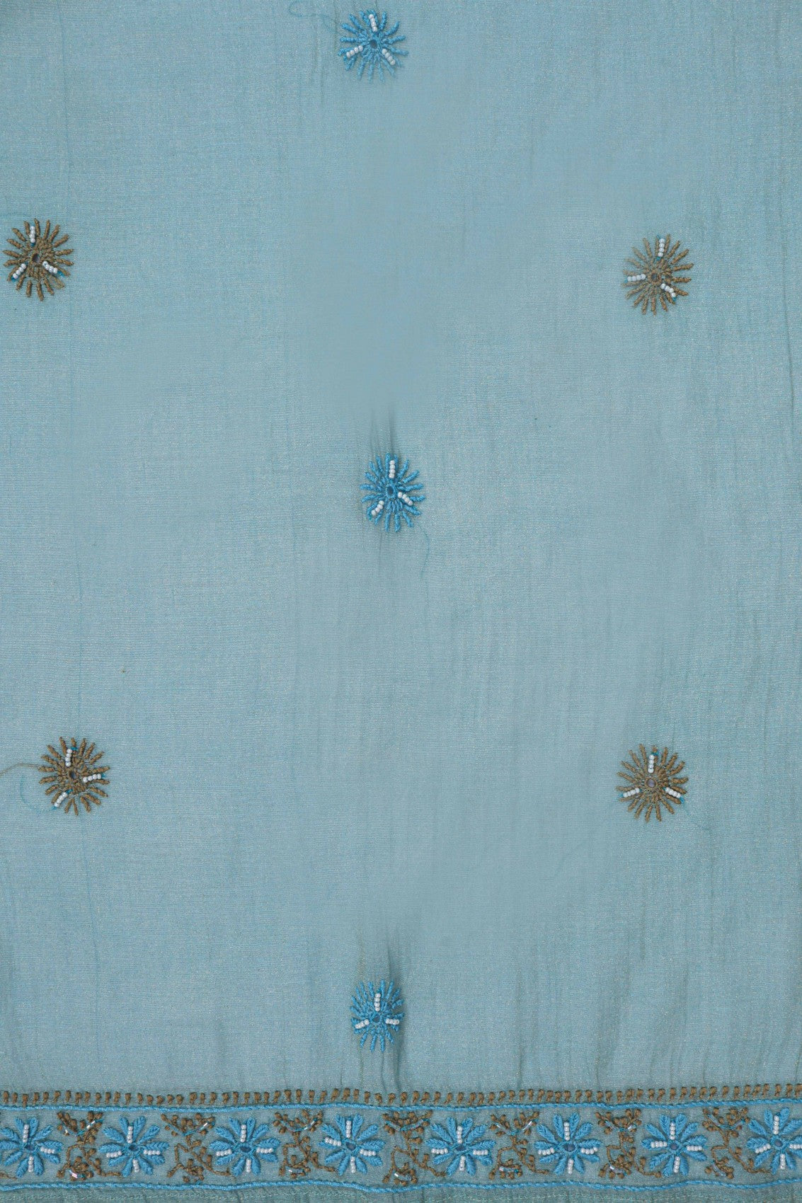 Ada Hand Embroidered Iceberg Blue Chanderi Lucknowi Chikankari Semi-Stitched Anarkali Kurta Dupatta Set With Pearl Work 01A197020