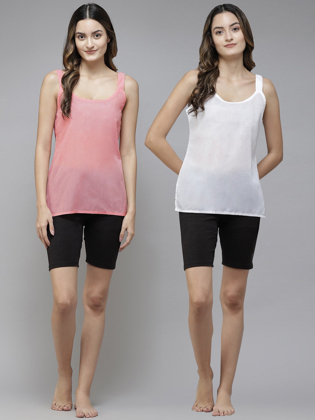 Ada White & Peach Cotton Short Slips Combo of 2 A111168.