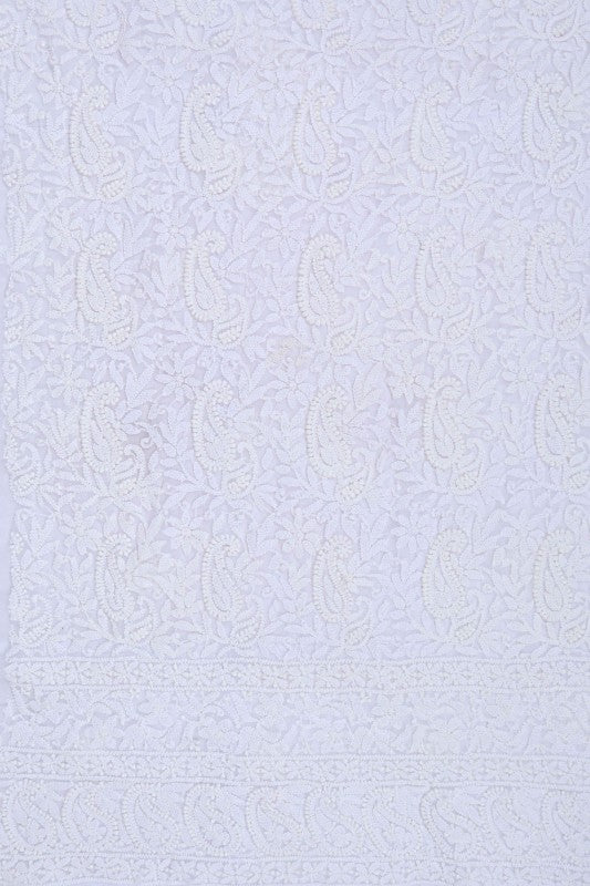 Ada Hand Embroidered White Georgette Lucknowi Chikan Unstitched Suit Piece A613267