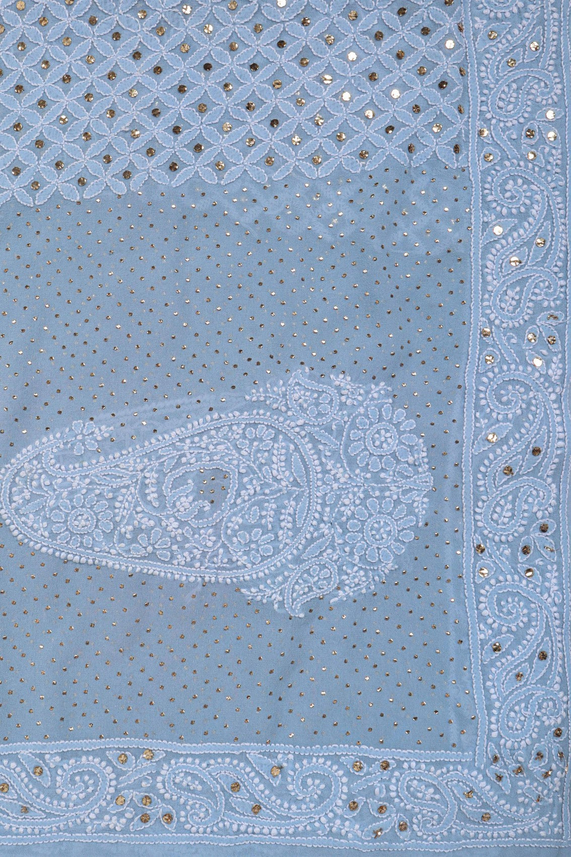 Ada Hand Embroidered Grey Pure Georgette Lucknowi Chikankari Dupatta With Muqaish Work A614825