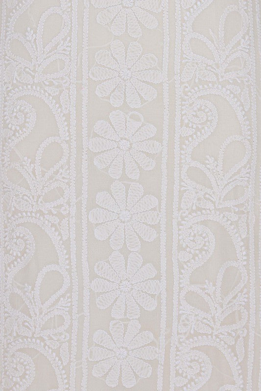 Ada Hand Embroidered White Pure Georgette Lucknowi Chikan Unstitched Kurta Piece- A505478