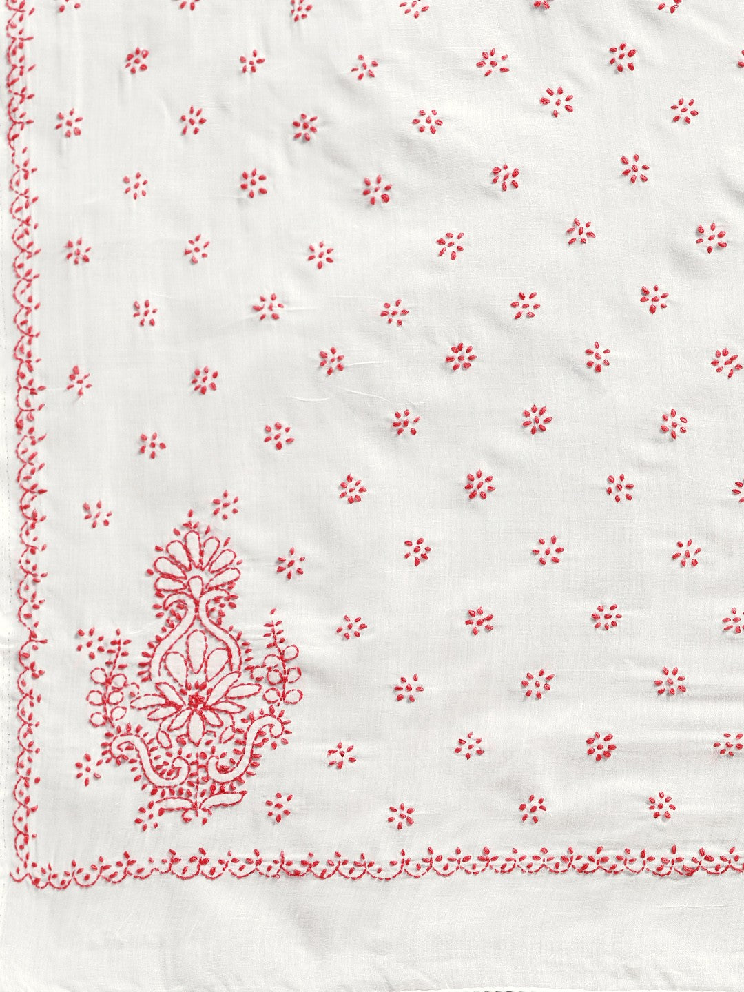 Ada Hand Embroidered White Cotton Lucknow Chikan Saree with Blouse A100203
