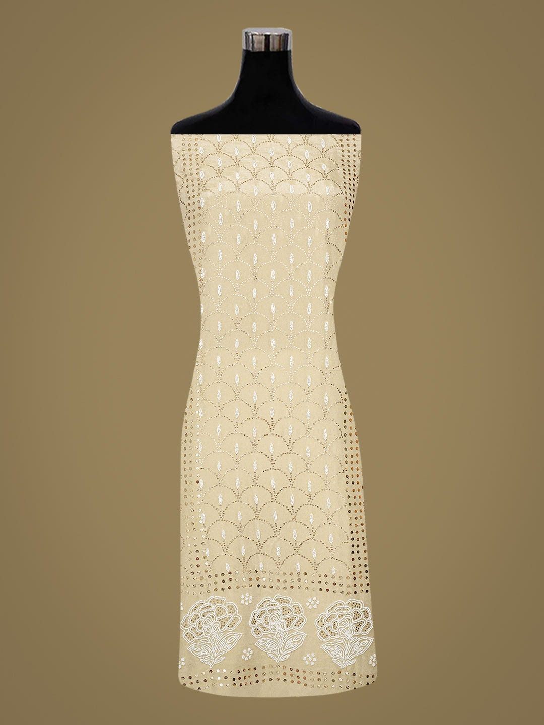 Ada Fawn Tissue Unstitched Kurta Dupatta Set With Muqaish/Mukaish Work 01A972630