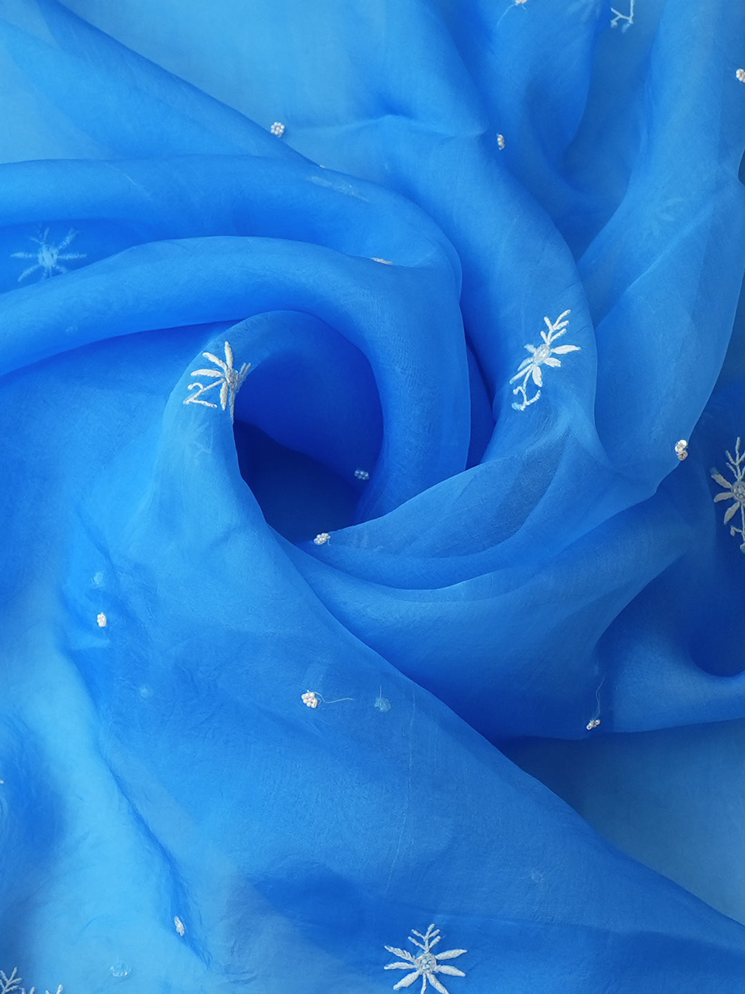 Ada Hand Embroidered Azure Blue Organza Lucknowi Chikankari Unstitched Kurta Dupatta Set With Pearl Work 01A987694