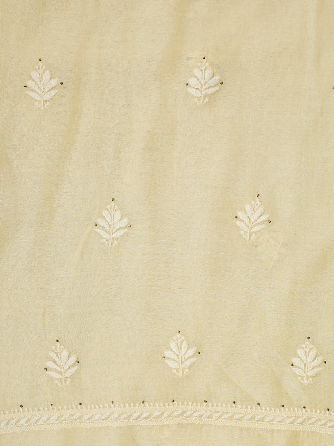 Ada Hand Embroidered Beige Chanderi Lucknowi Chikankari Unstitched Kurta Dupatta Set with Mukaish/Muqaish Work 01A480962