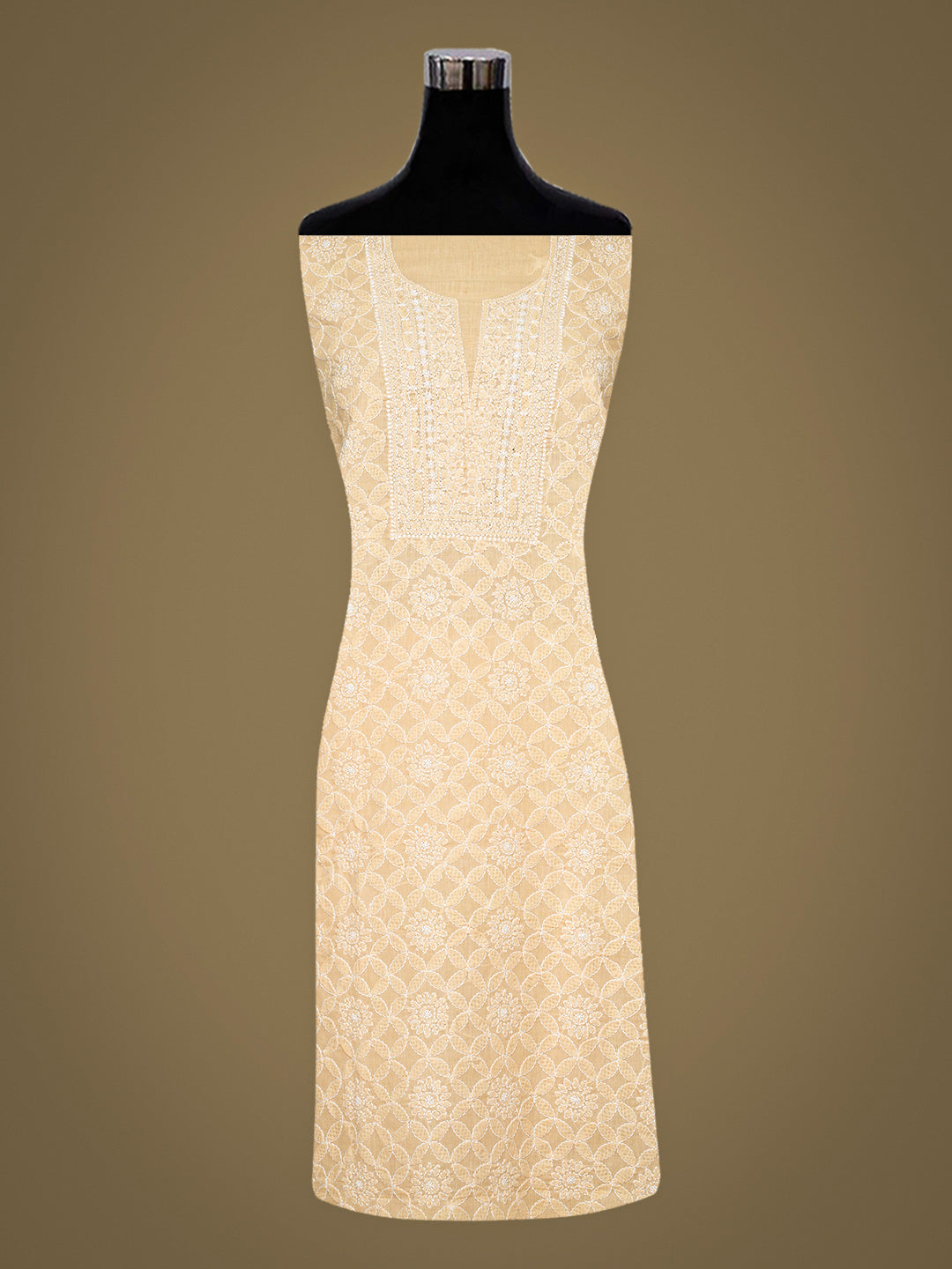 Ada Hand Embroidered Beige Cotton Lucknowi Chikankari Unstitched Kurta 01A724490