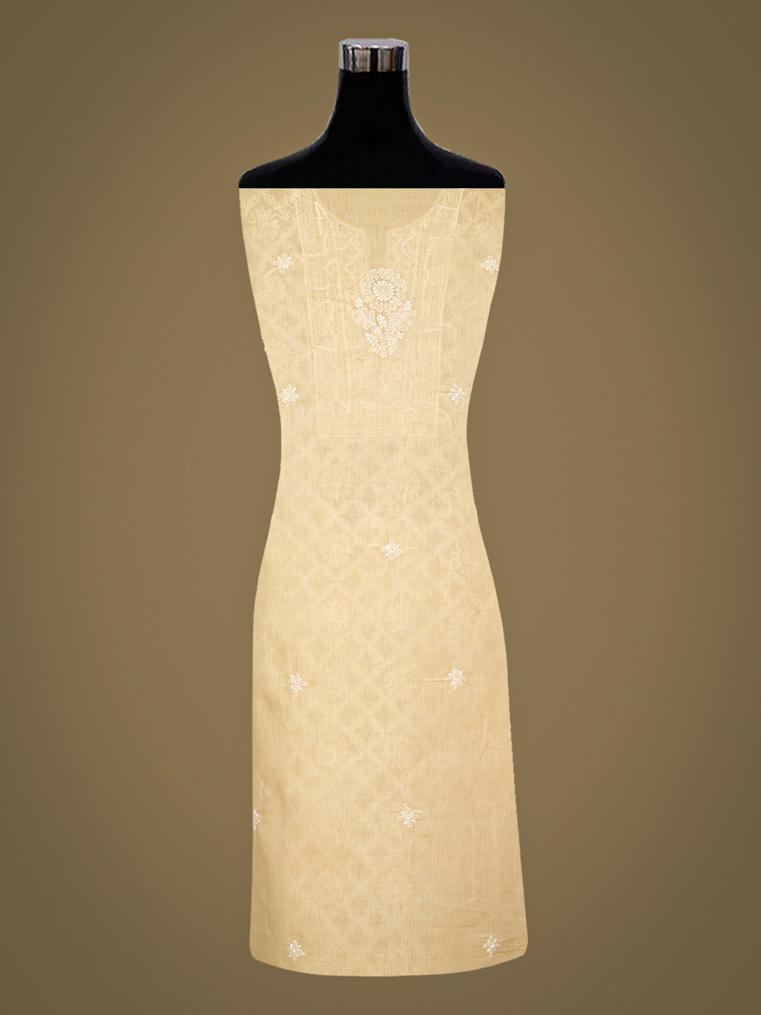 Ada Hand Embroidered Beige Cotton Lucknowi Chikankari Unstitched Kurta 01A724490
