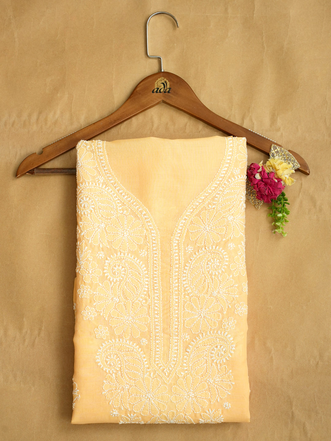 Ada Hand Embroidered Beige Cotton Lucknowi Chikankari Unstitched Kurta 01A724777