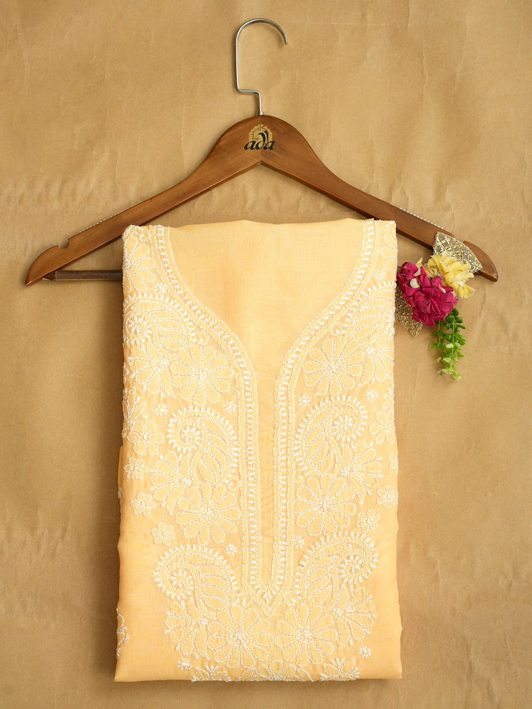 Ada Hand Embroidered Beige Cotton Lucknowi Chikankari Unstitched Kurta 01A724777