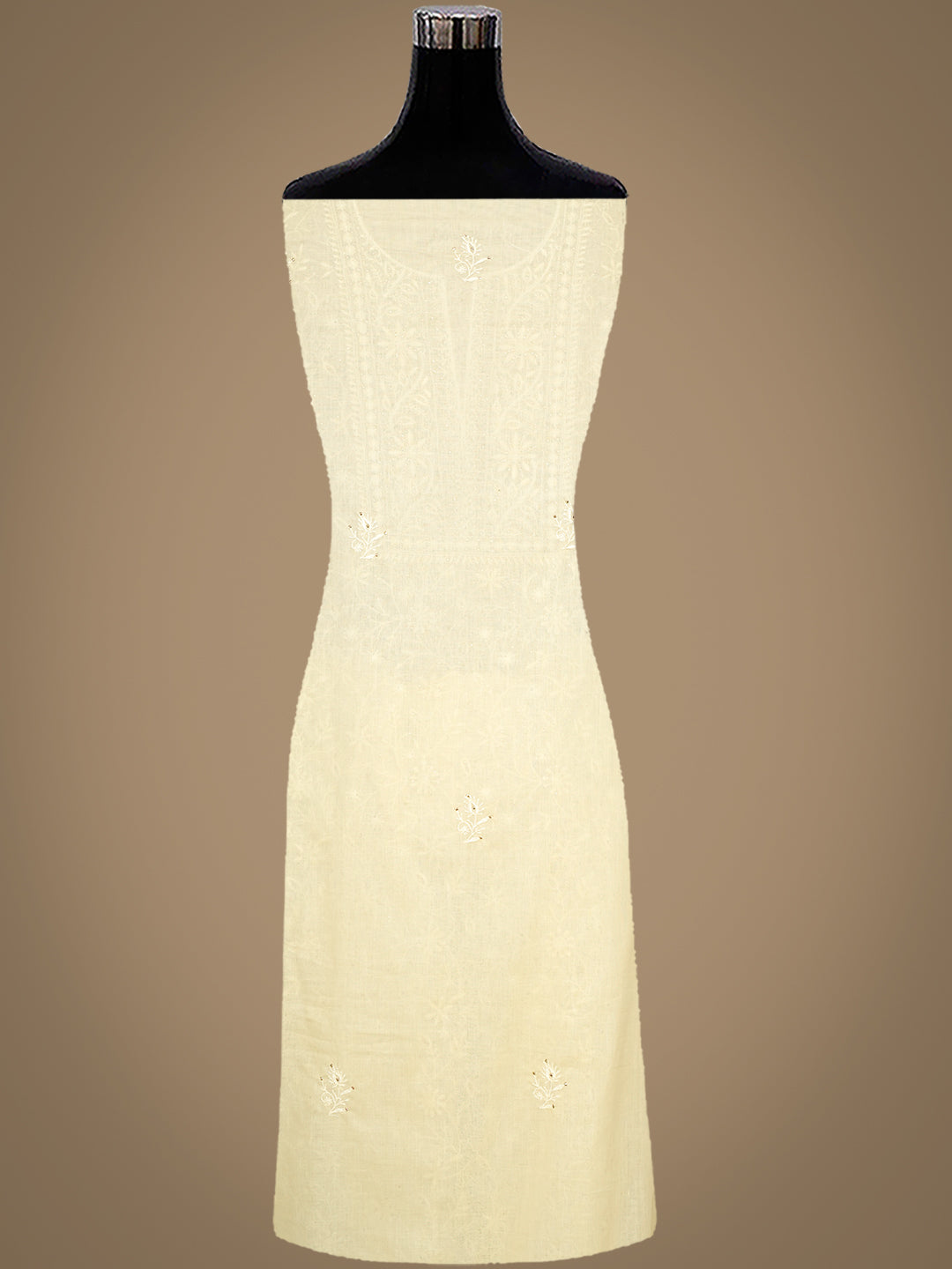 Ada Hand Embroidered Beige Cotton Lucknowi Chikankari Unstitched Suit Piece With Mukaish Work 01A362234