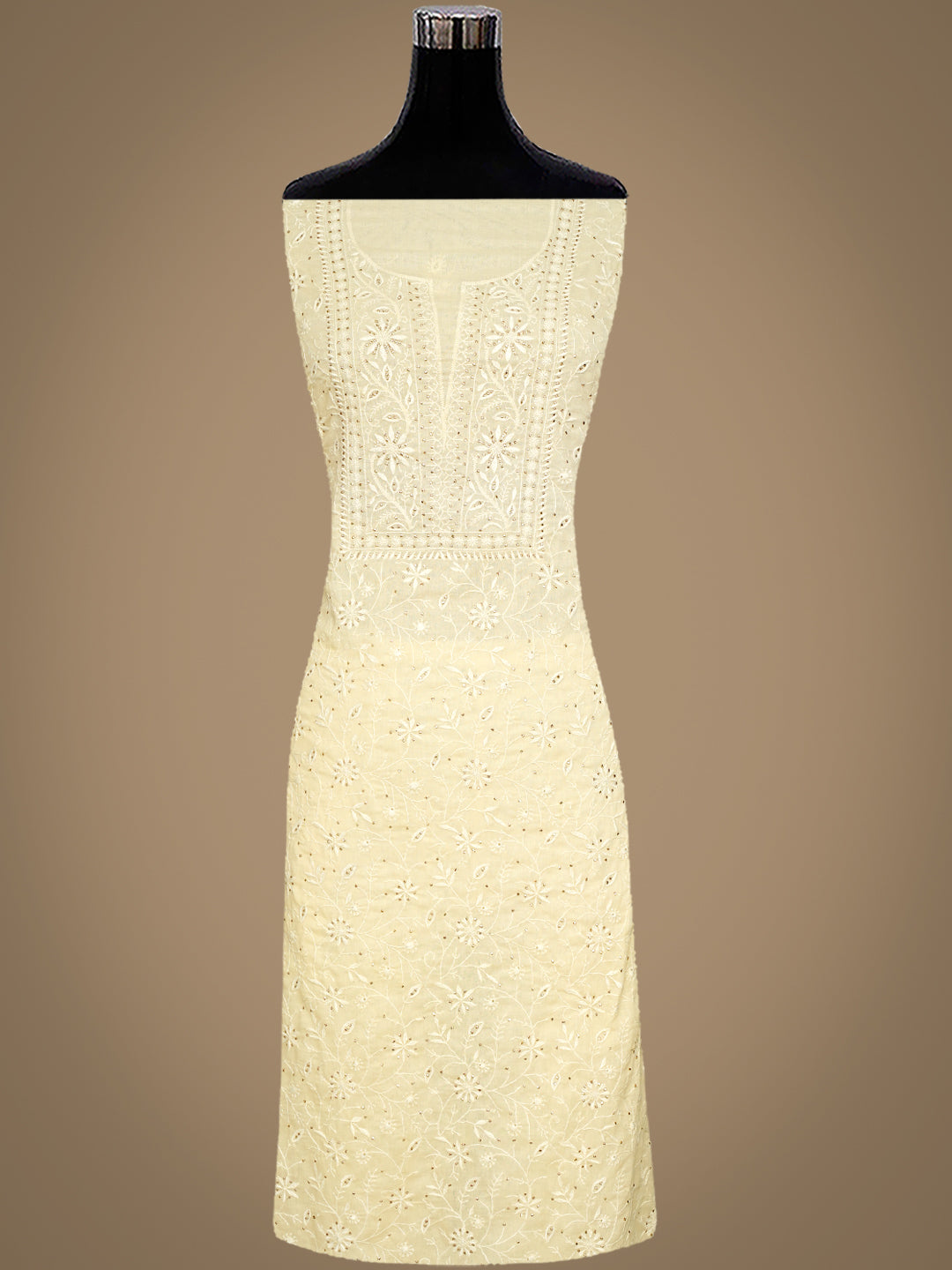 Ada Hand Embroidered Beige Cotton Lucknowi Chikankari Unstitched Suit Piece With Mukaish Work 01A362234