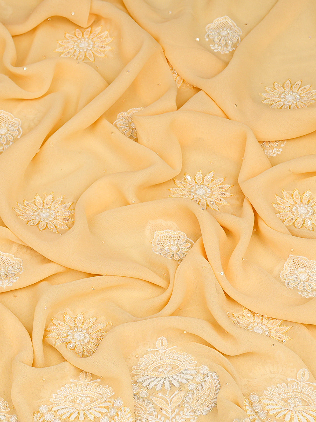 Ada Hand Embroidered Beige Pure Georgette Lucknowi Chikankari Dupatta With Cutdana Work 01A712988
