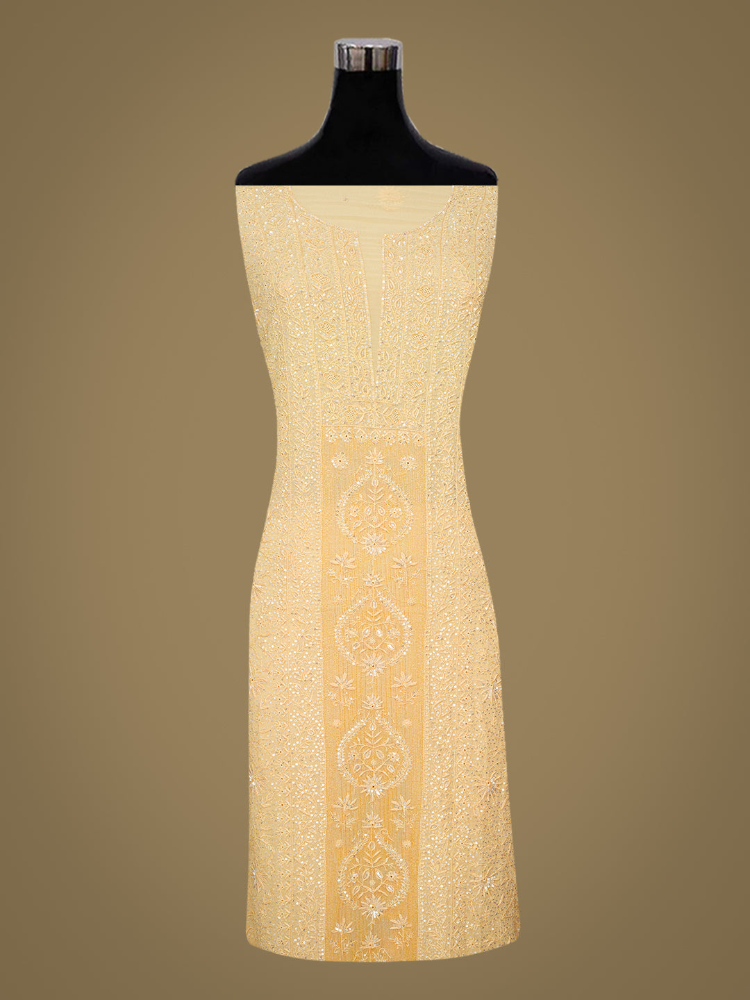 Ada Hand Embroidered Beige Pure Georgette Lucknowi Chikankari Unstitched Kurta Dupatta Set With Sequinned Work 01A705092