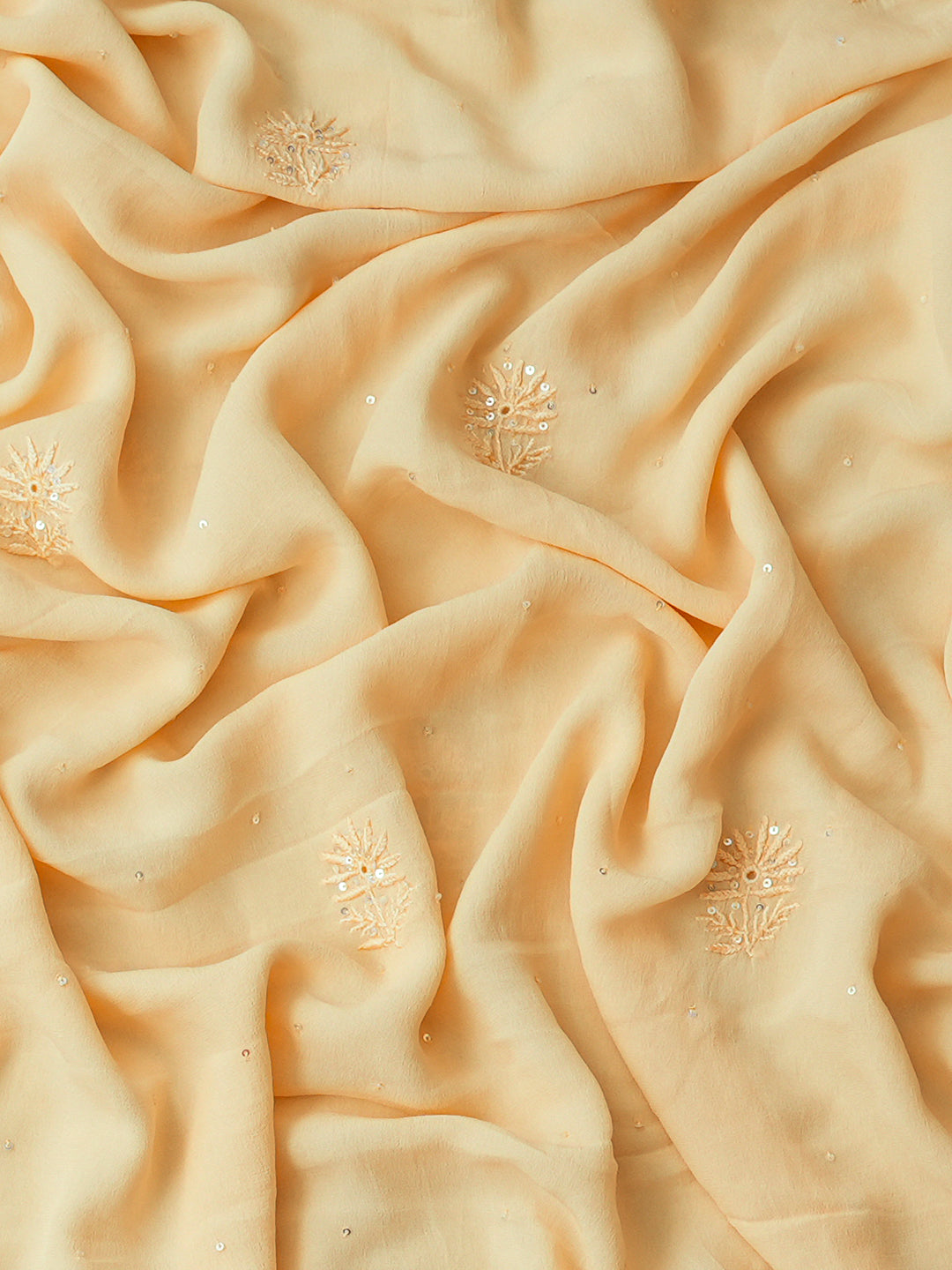 Ada Hand Embroidered Beige Pure Georgette Lucknowi Chikankari Unstitched Kurta Dupatta Set With Sequinned Work 01A705092