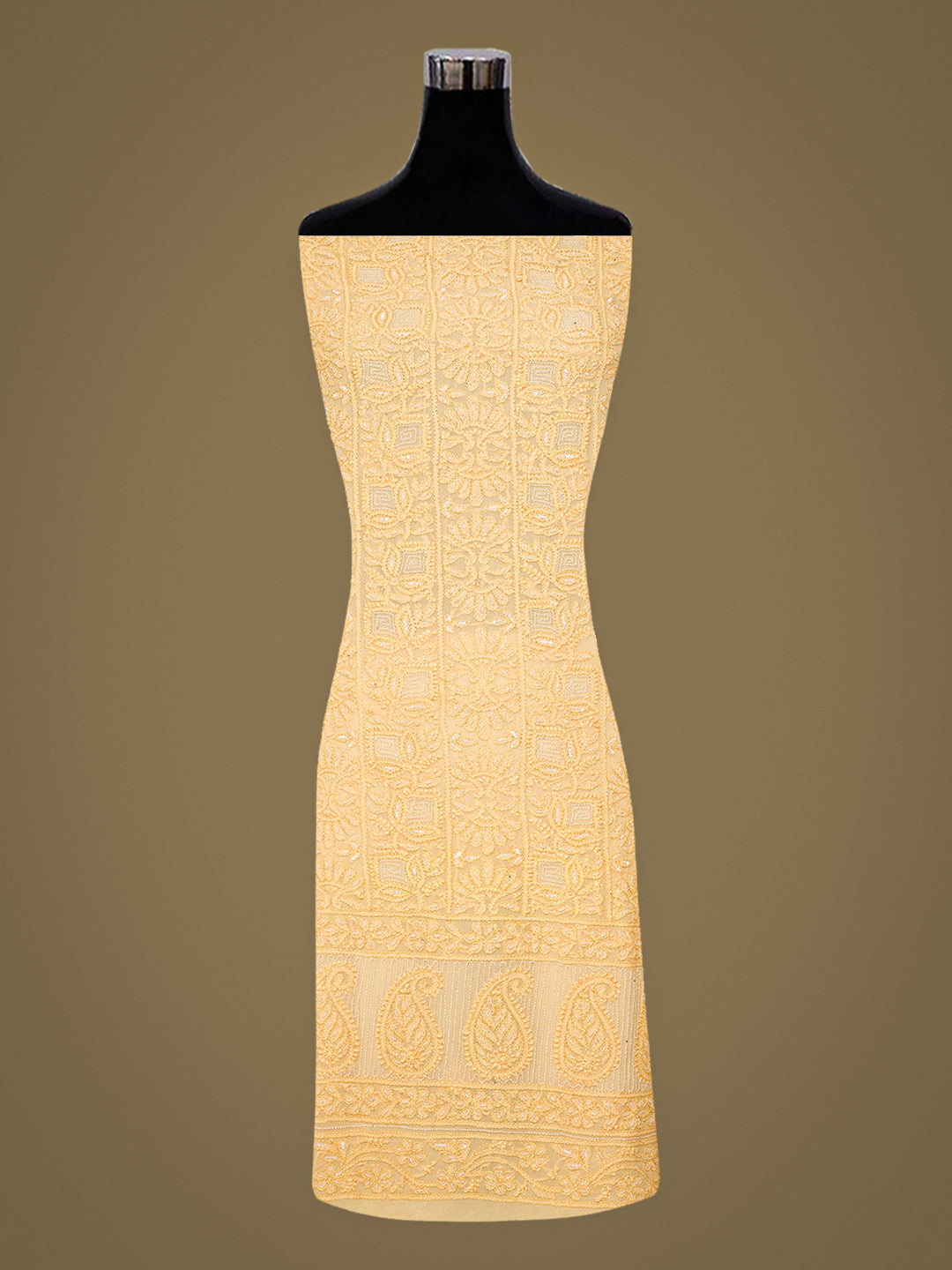 Ada Hand Embroidered Beige Viscose Georgette Lucknowi Chikankari Unstitched Kurta Dupatta Set With Cutdana Work 01A795839