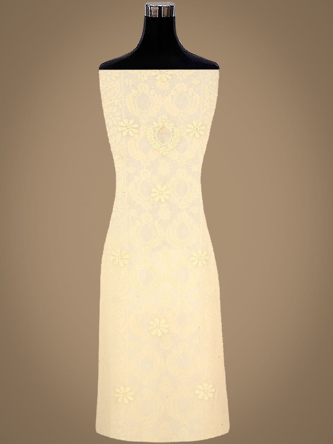 Ada Hand Embroidered Beige Viscose Georgette Lucknowi Chikankari Unstitched Kurta Dupatta Set With Cutdana Work 01A955432