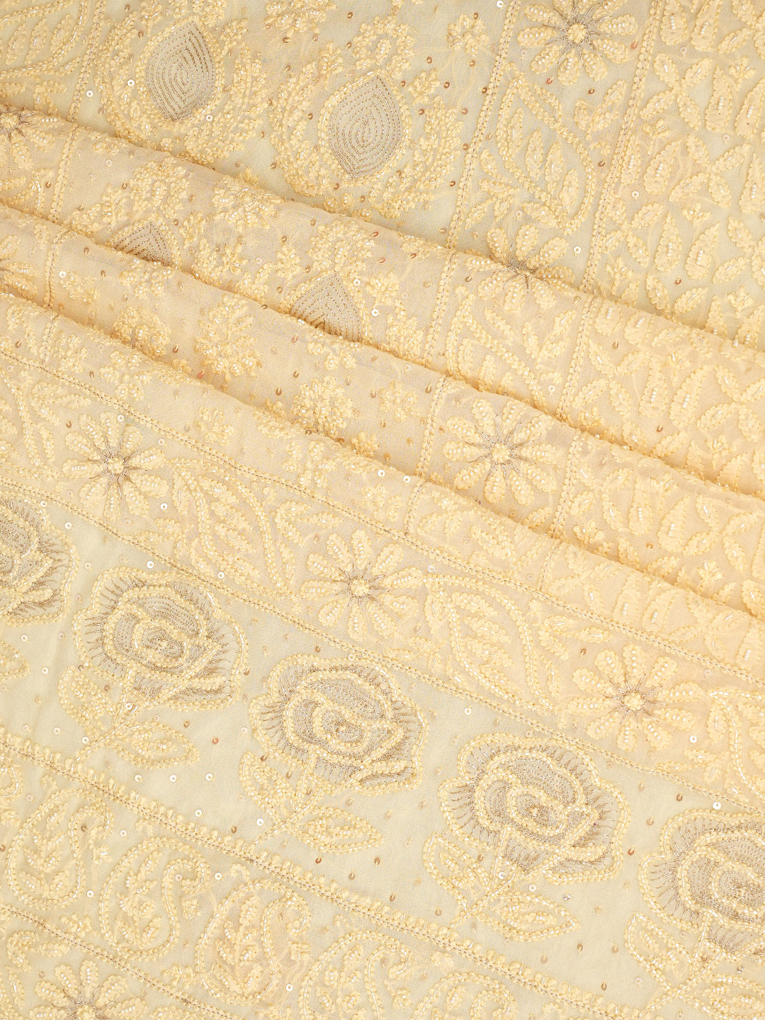 Ada Hand Embroidered Beige Viscose Georgette Lucknowi Chikankari Unstitched Kurta Dupatta Set With Cutdana Work 01A955432