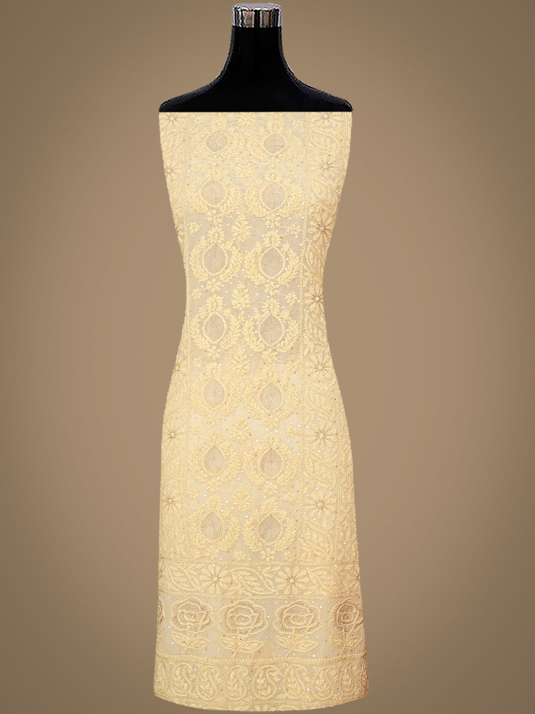 Ada Hand Embroidered Beige Viscose Georgette Lucknowi Chikankari Unstitched Kurta Dupatta Set With Cutdana Work 01A955432