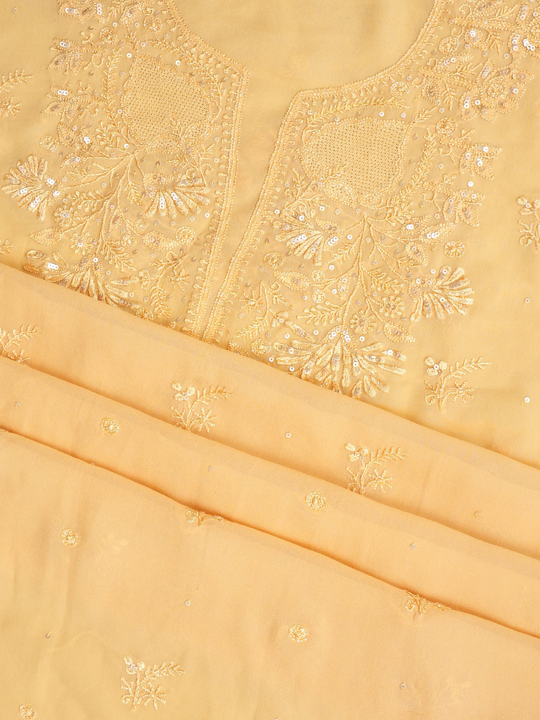 Ada Hand Embroidered Beige Viscose Georgette Lucknowi Chikankari Unstitched Suit Piece With Cutdana Work 01A922560