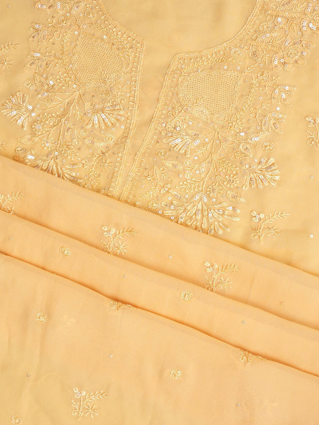 Ada Hand Embroidered Beige Viscose Georgette Lucknowi Chikankari Unstitched Suit Piece With Cutdana Work 01A922560