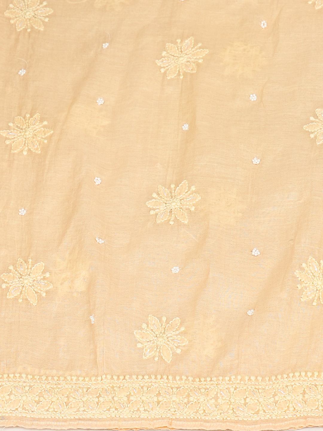 Ada Hand Embroidered Biscotti Yellow Chanderi Lucknowi Chikankari Semi Stitched Anarkali Kurta Dupatta Set with Cutdana Work 01A890301