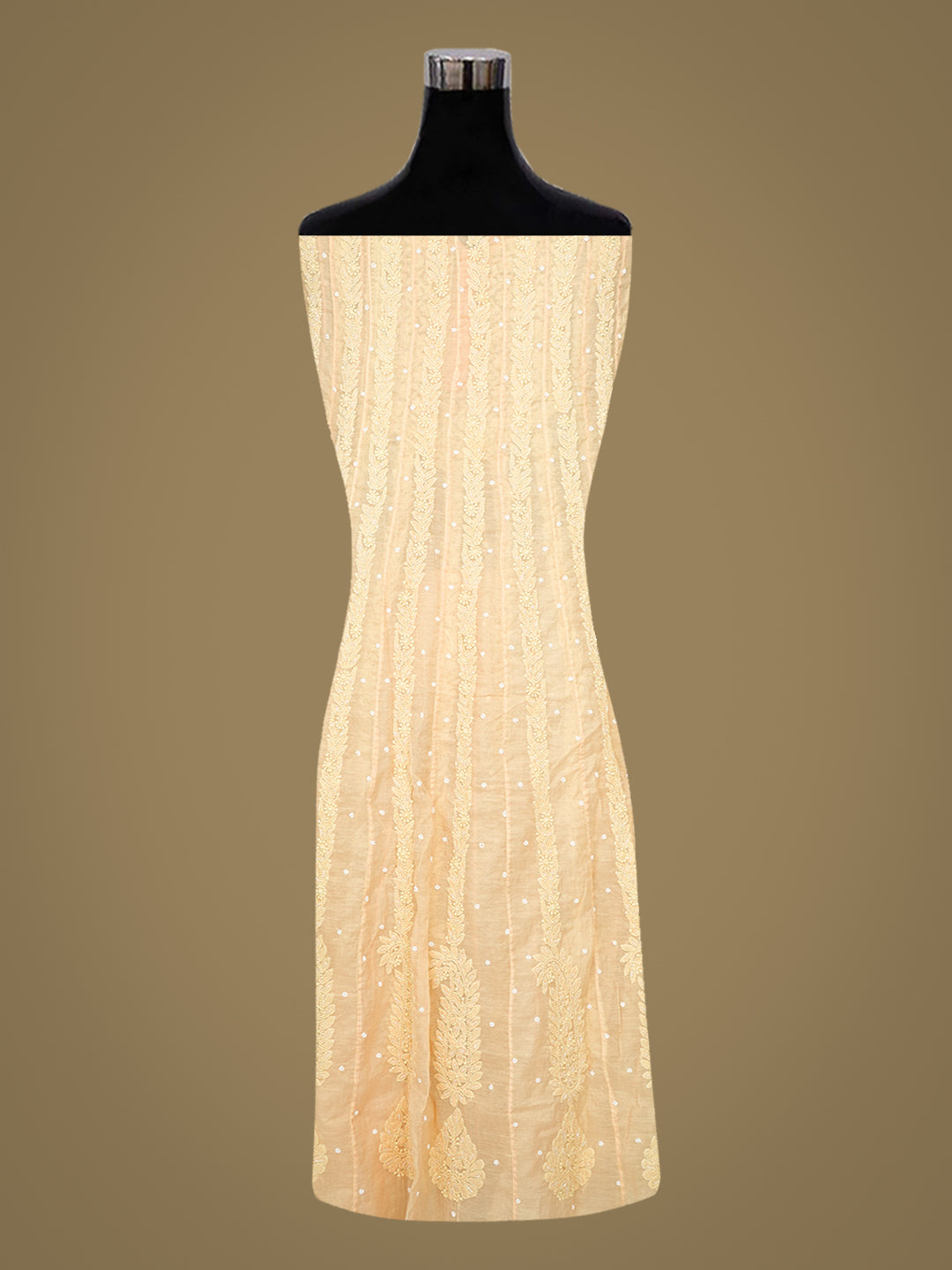 Ada Hand Embroidered Biscotti Yellow Chanderi Lucknowi Chikankari Semi Stitched Anarkali Kurta Dupatta Set with Cutdana Work 01A890301