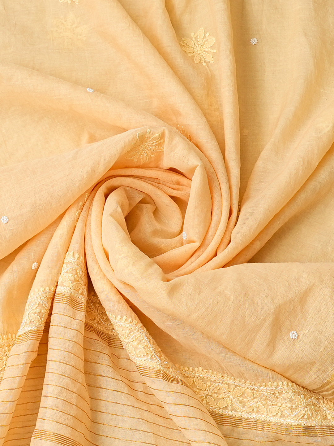 Ada Hand Embroidered Biscotti Yellow Chanderi Lucknowi Chikankari Semi Stitched Anarkali Kurta Dupatta Set with Cutdana Work 01A890301