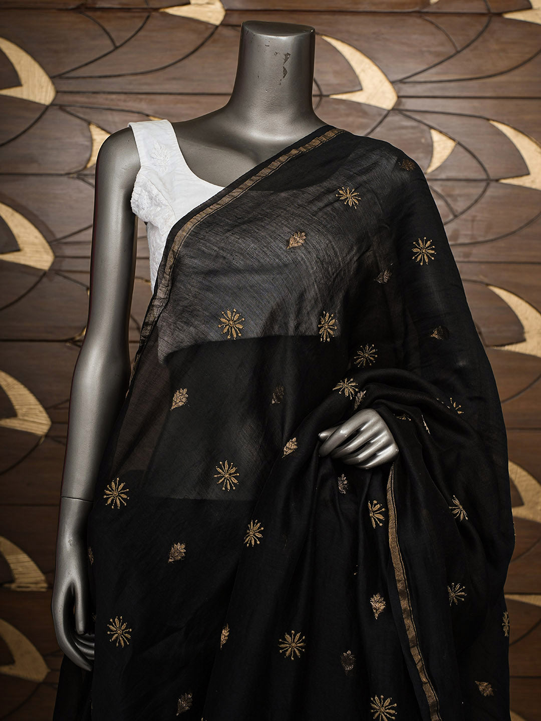 Ada Hand Embroidered Black Chanderi Lucknowi Chikankari Dupatta 07A500940