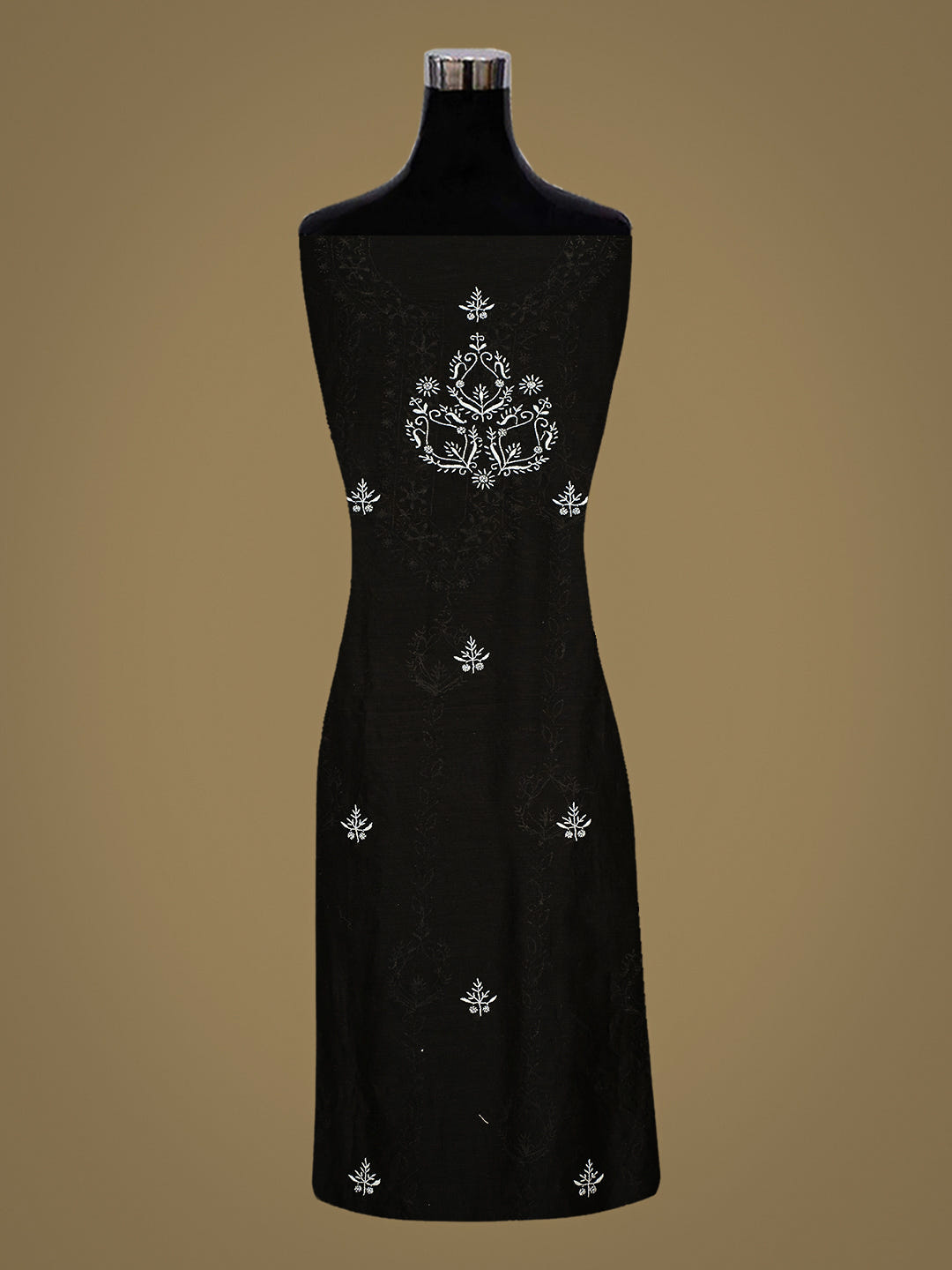Ada Hand Embroidered Black Chanderi Lucknowi Chikankari Unstitched Kurta Dupatta 07A501629
