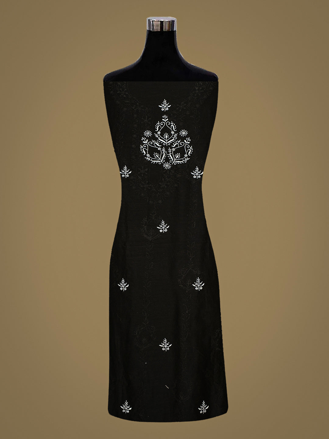 Ada Hand Embroidered Black Chanderi Lucknowi Chikankari Unstitched Kurta Dupatta 07A501629