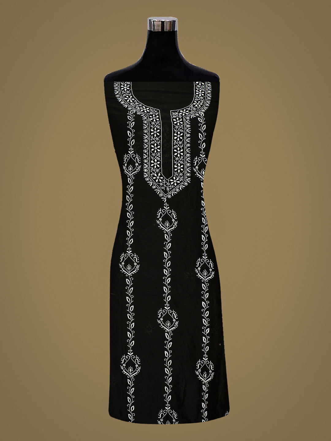 Ada Hand Embroidered Black Chanderi Lucknowi Chikankari Unstitched Kurta Dupatta 07A501629