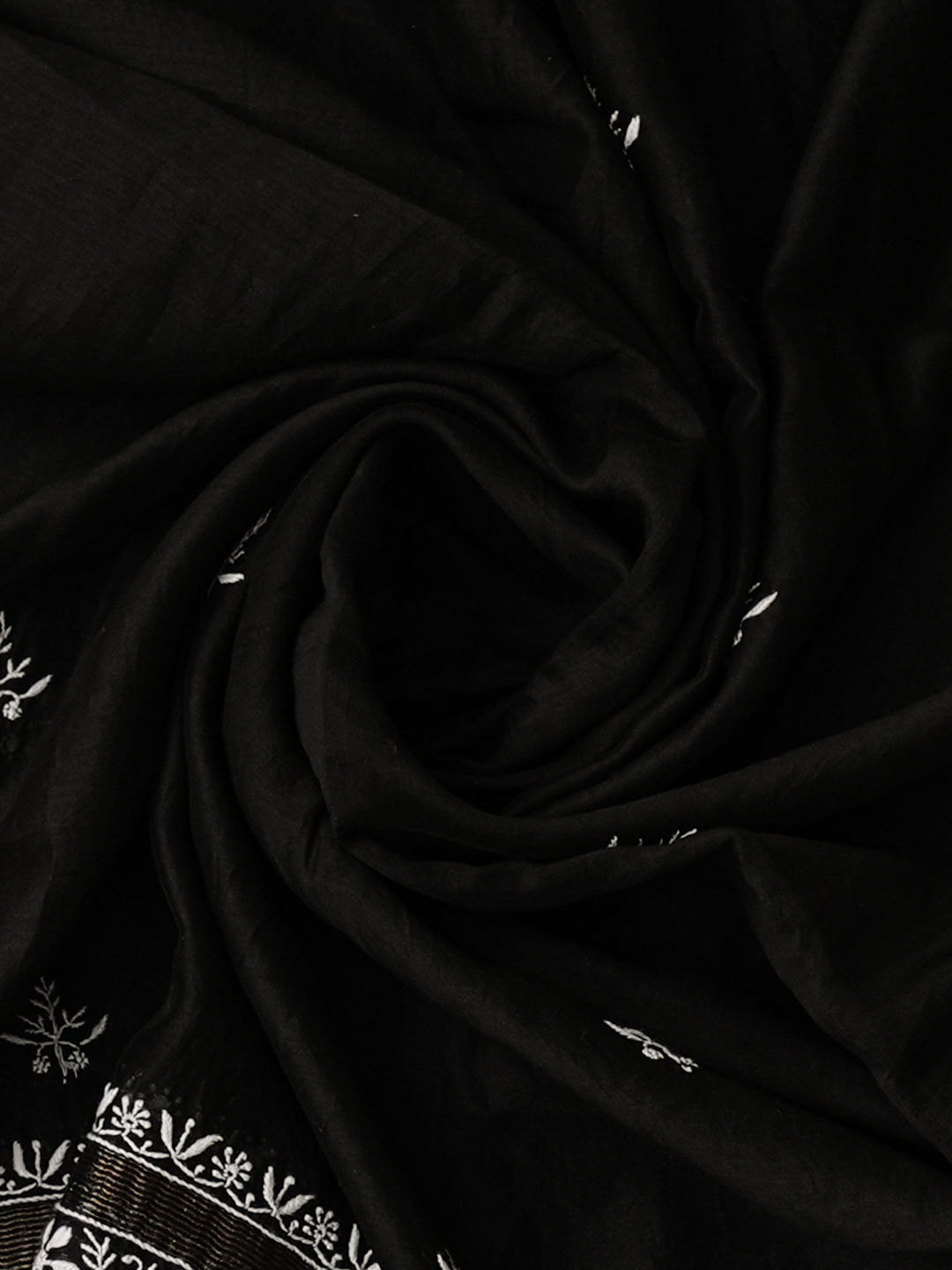 Ada Hand Embroidered Black Chanderi Lucknowi Chikankari Unstitched Kurta Dupatta 07A501629