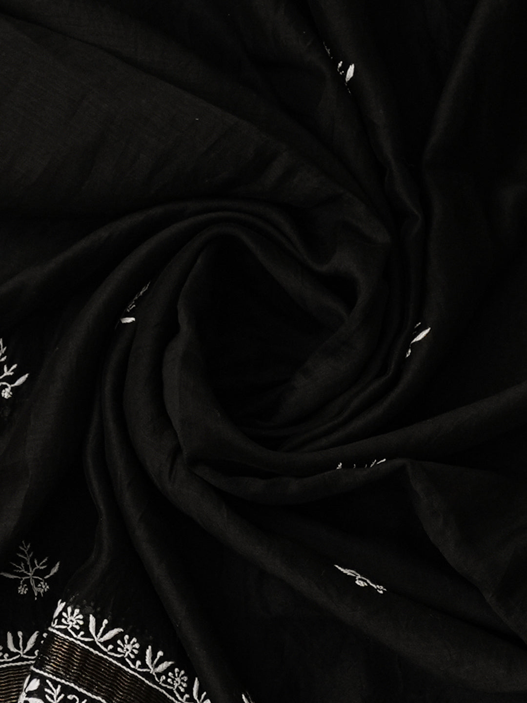 Ada Hand Embroidered Black Chanderi Lucknowi Chikankari Unstitched Kurta Dupatta 07A501629