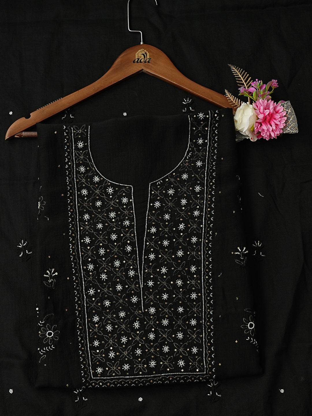 AdaHandEmbroideredBlackChanderiLucknowiChikankariUnstitchedKurtaDupattaWithCutdanaWork01A602020_1