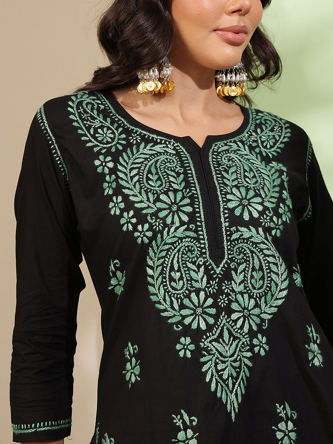 Ada Hand Embroidered Black Cotton Lucknow Chikankari Kurta A411810