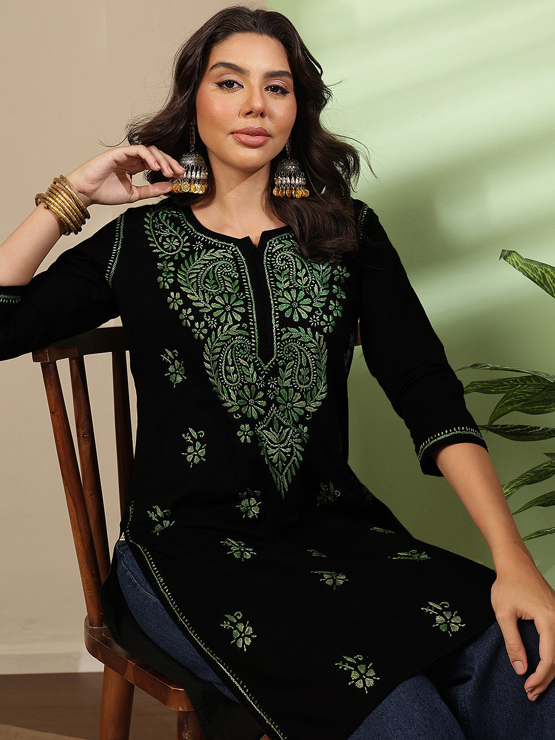 Ada Hand Embroidered Black Cotton Lucknow Chikankari Kurta A411810