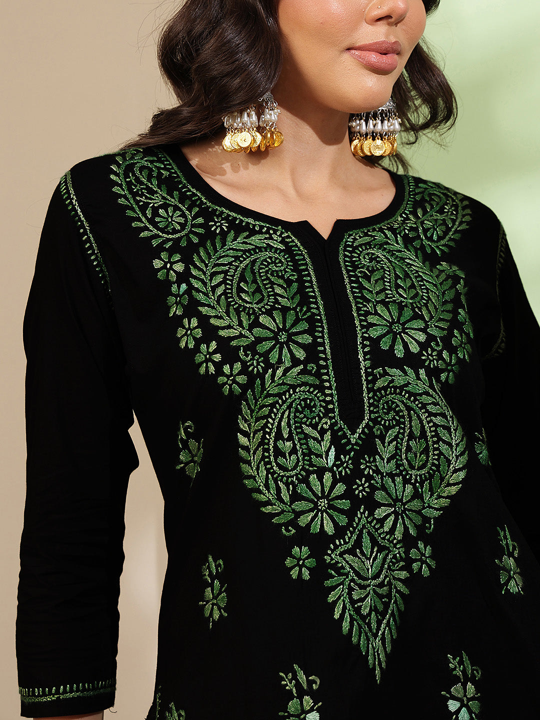 Ada Hand Embroidered Black Cotton Lucknow Chikankari Kurta A411810