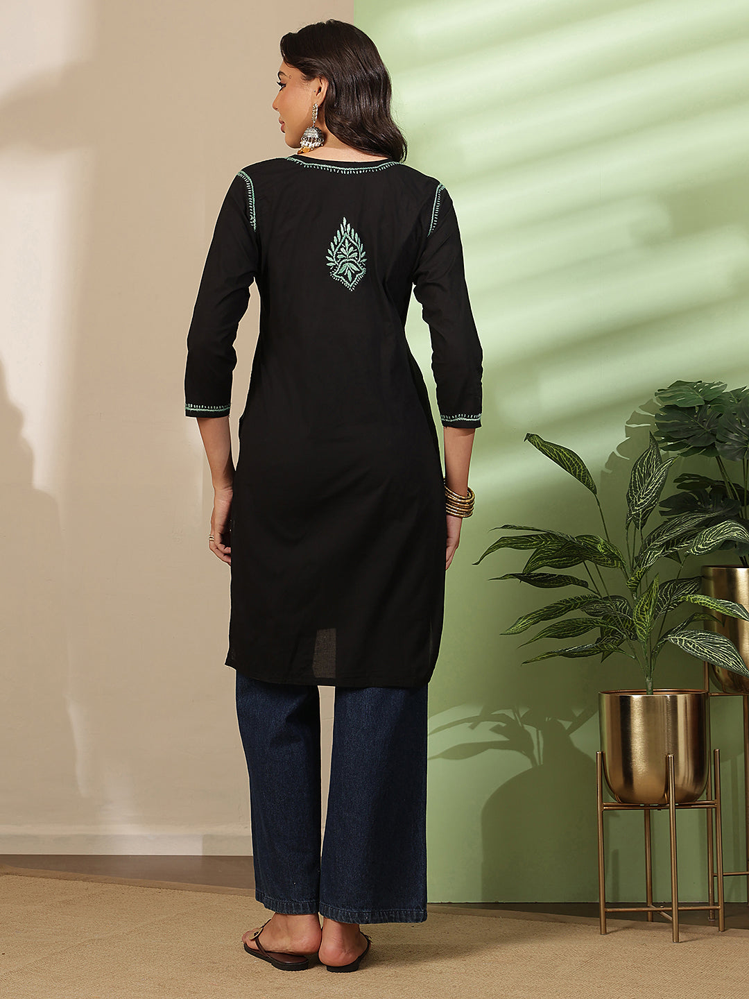 Ada Hand Embroidered Black Cotton Lucknow Chikankari Kurta A411810
